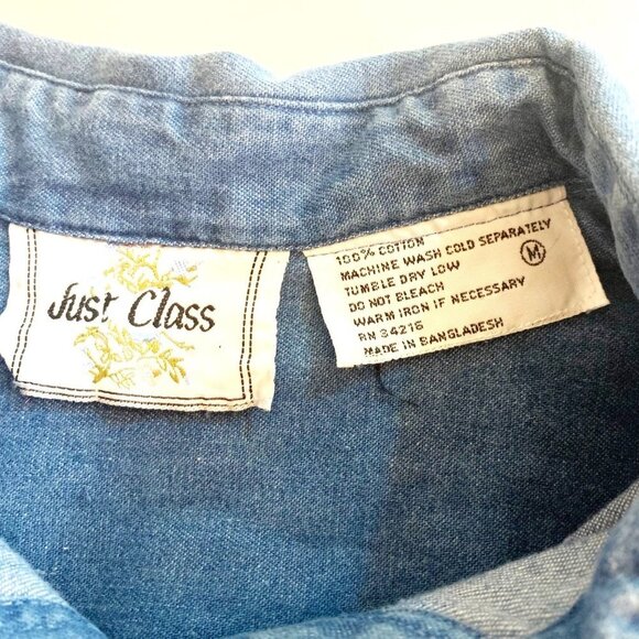 Vintage 90s Just Class Denim & Crochet Long Sleeve Button Up Shirt Women’s Sz M - Picture 3 of 7